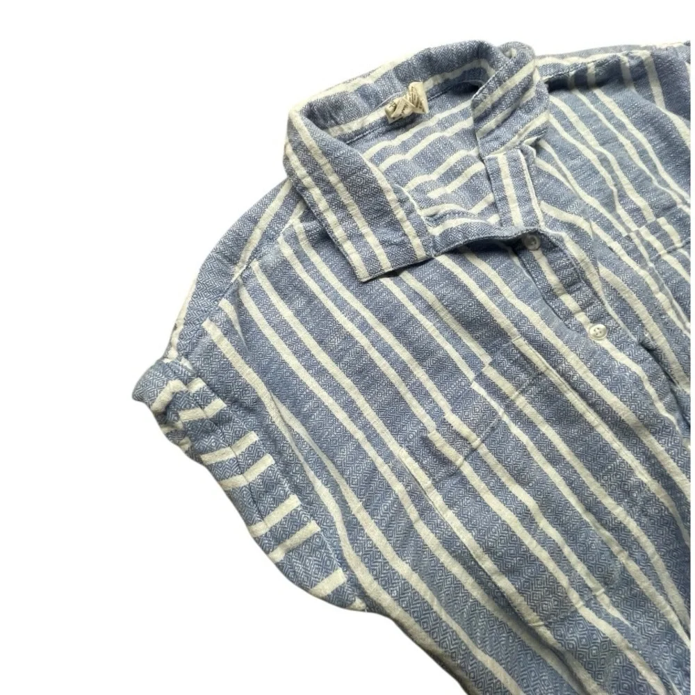 Japna Short Sleeve Collared Striped Shirt Dress Blue And White Size M Pockets - Picture 6 of 10